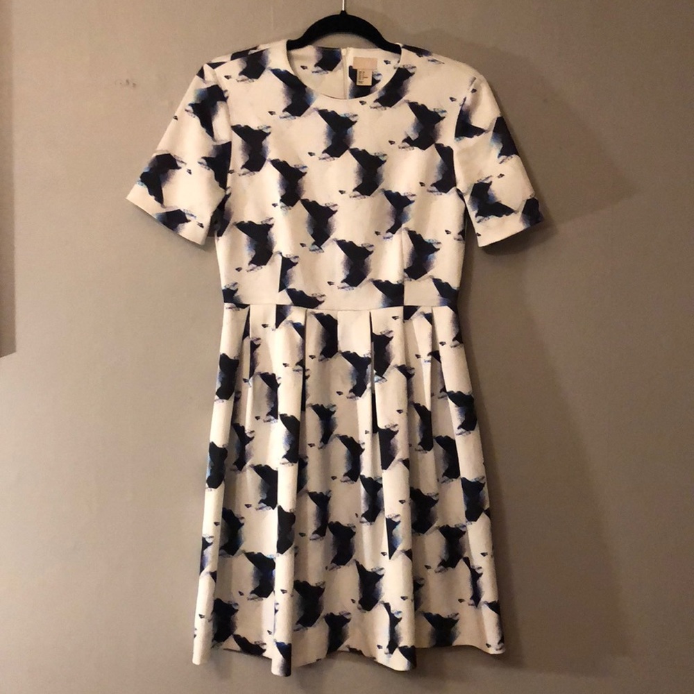 H&M White & Blue Patterned Dress